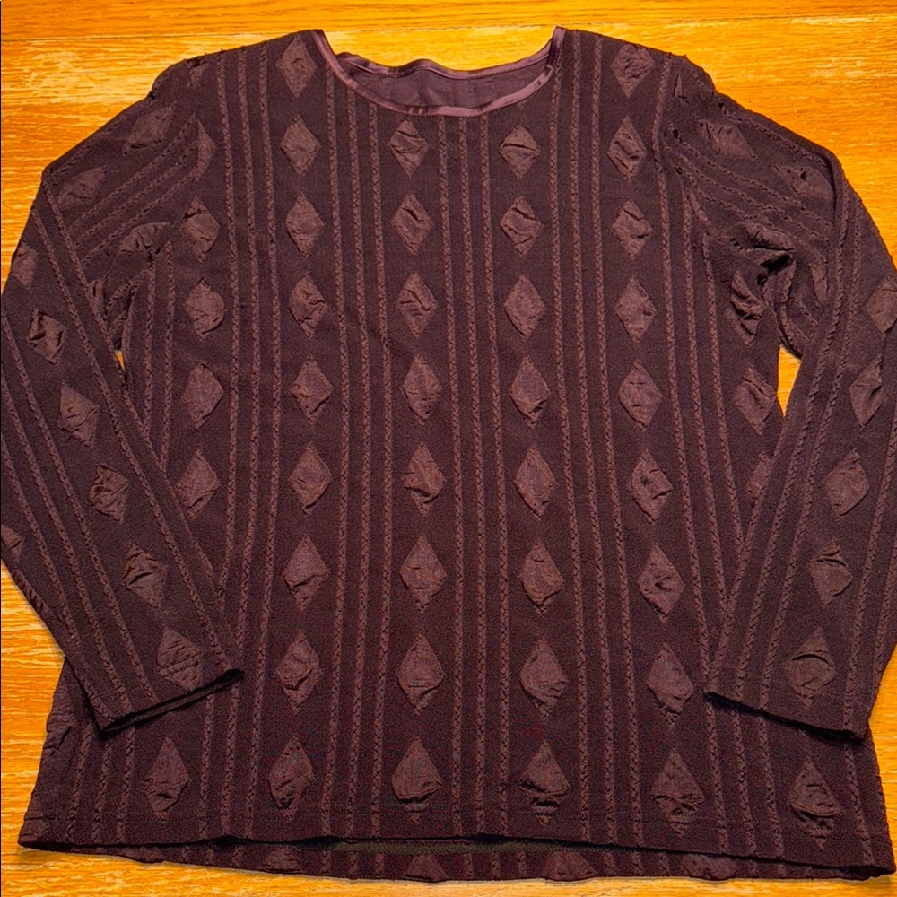 Purple Knitted Crew Neck Sweater with Diamond Design